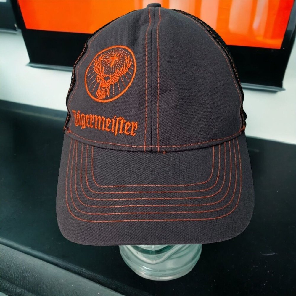 Jagermeister Baseball Cap Hat Trucker Snap Back Dad Hat Orange Logo Black